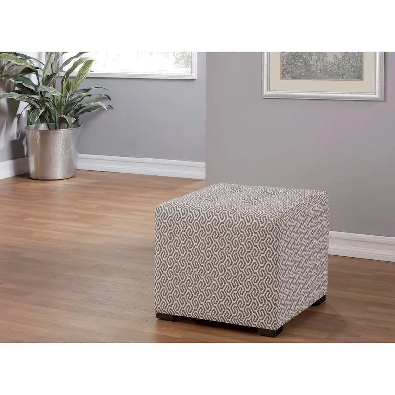 White Light Blue Geometric Print Square Ottoman 100% Polyester Transitional