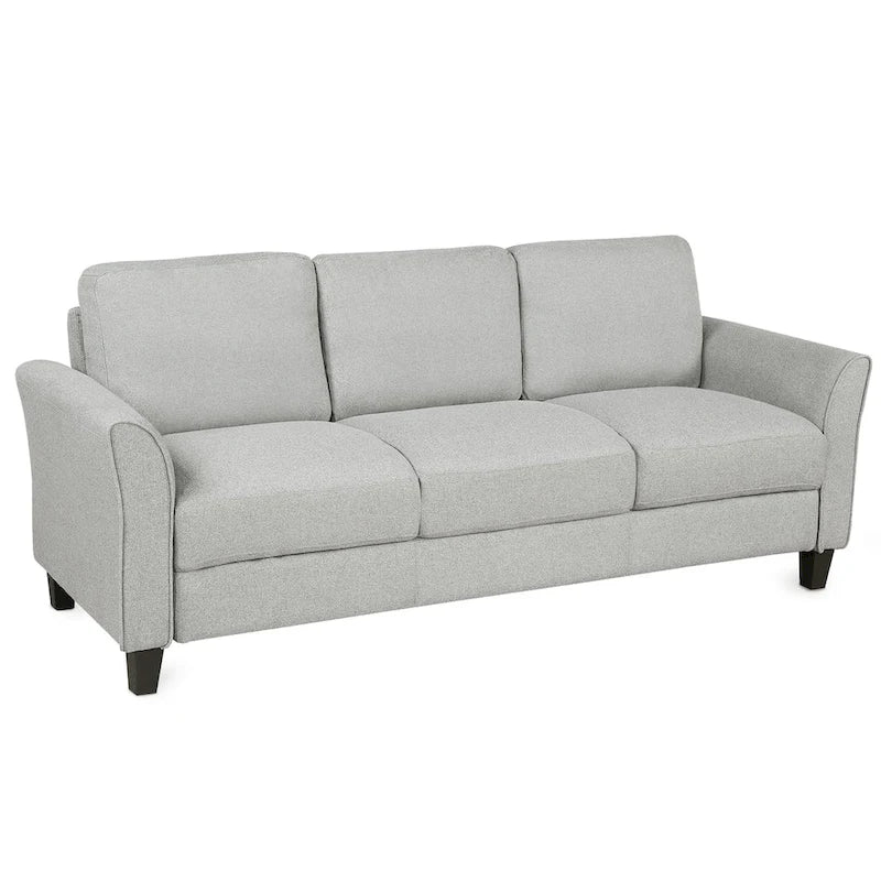 Grey Linen 3-Seat Sofa with Curved Arms Hardwood Frame Living Room