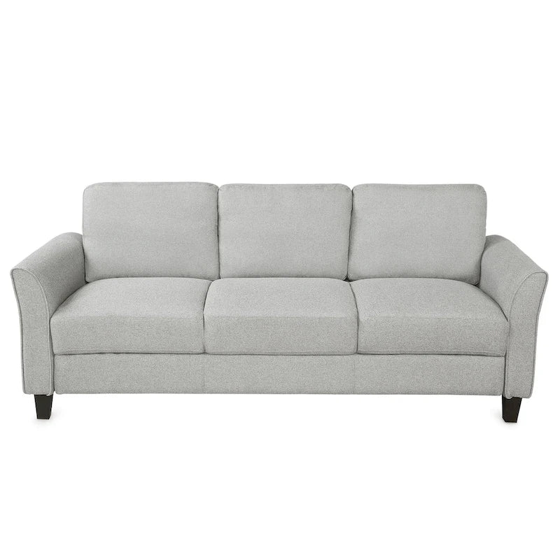 Grey Linen 3-Seat Sofa with Curved Arms Hardwood Frame Living Room