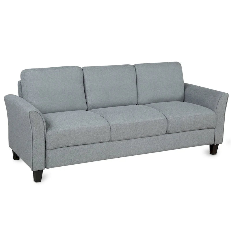 Grey Linen 3-Seat Sofa with Curved Arms Hardwood Frame Living Room