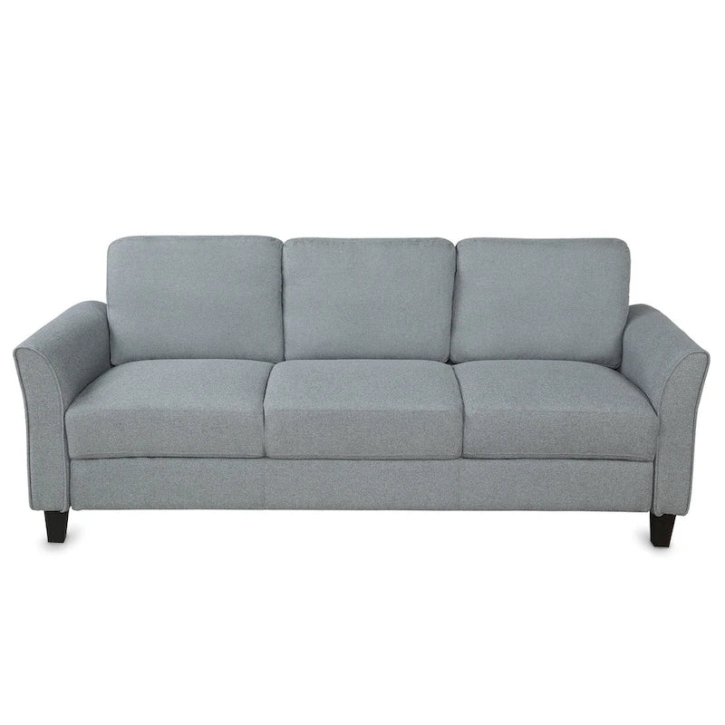 Grey Linen 3-Seat Sofa with Curved Arms Hardwood Frame Living Room