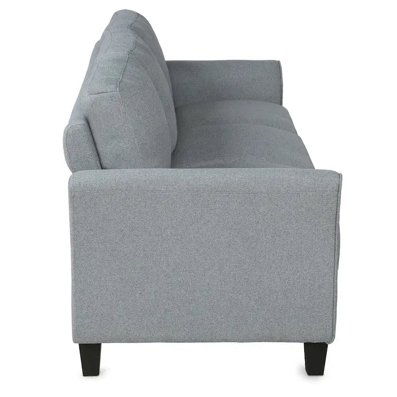 Grey Linen 3-Seat Sofa with Curved Arms Hardwood Frame Living Room