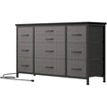 Brown 10-Drawer TV Stand with Power Outlet Wood Top Metal Frame