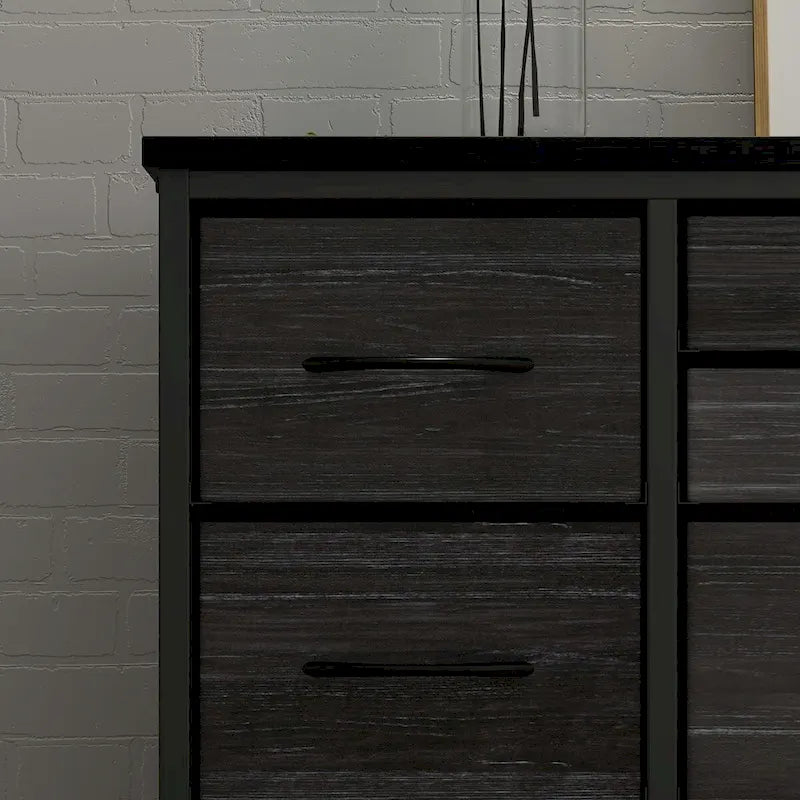 Brown 10-Drawer TV Stand with Power Outlet Wood Top Metal Frame