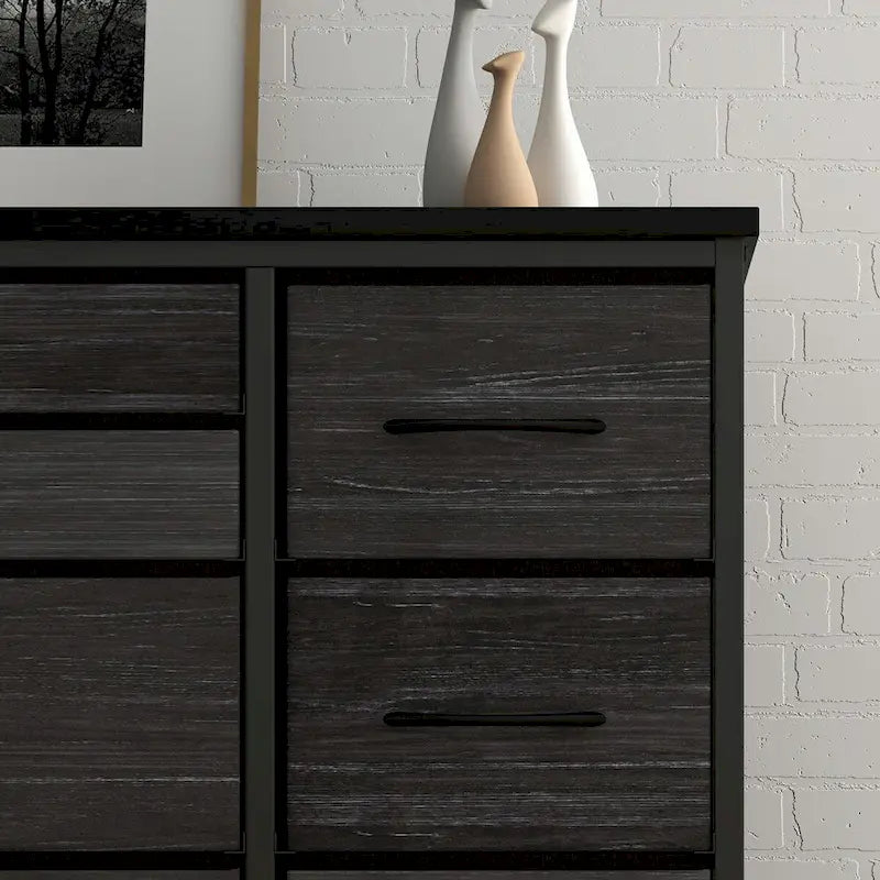 Brown 10-Drawer TV Stand with Power Outlet Wood Top Metal Frame
