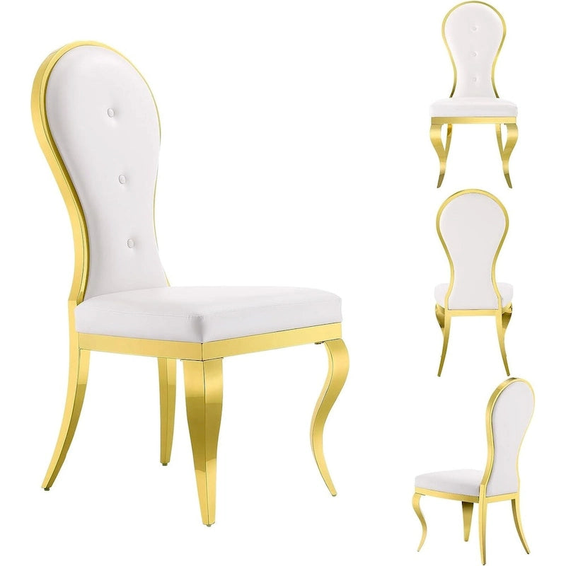 White Faux Leather Dining Chair High Back Tufted Gold Stainless Steel Legs