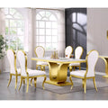 White Faux Leather Dining Chair High Back Tufted Gold Stainless Steel Legs