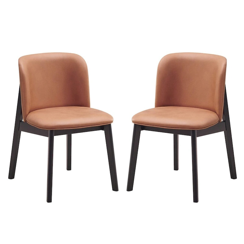 Brown Camel Microfiber Upholstered Dining Chair Set of 2 Black Wood Frame