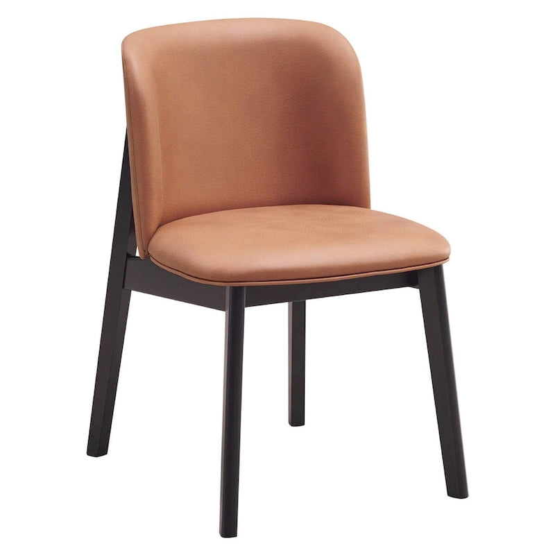 Brown Camel Microfiber Upholstered Dining Chair Set of 2 Black Wood Frame