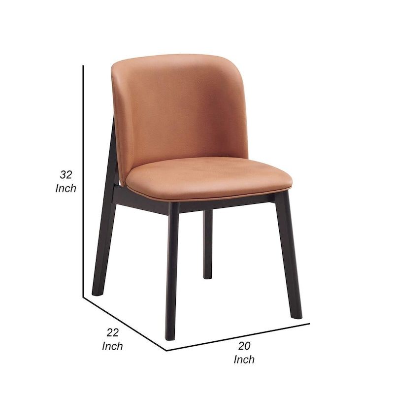 Brown Camel Microfiber Upholstered Dining Chair Set of 2 Black Wood Frame