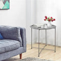Purple Round Metal Tray Side Table Foldable Removable Tray Indoor Outdoor