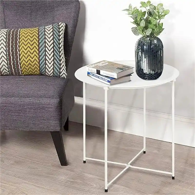 Purple Round Metal Tray Side Table Foldable Removable Tray Indoor Outdoor