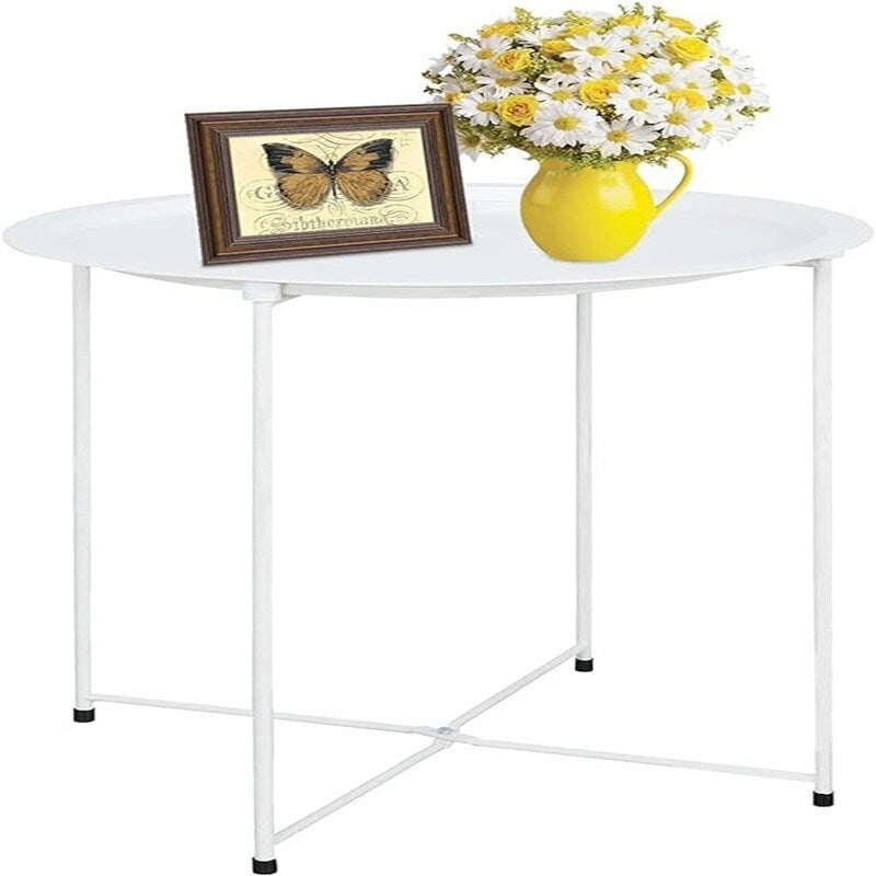 Purple Round Metal Tray Side Table Foldable Removable Tray Indoor Outdoor