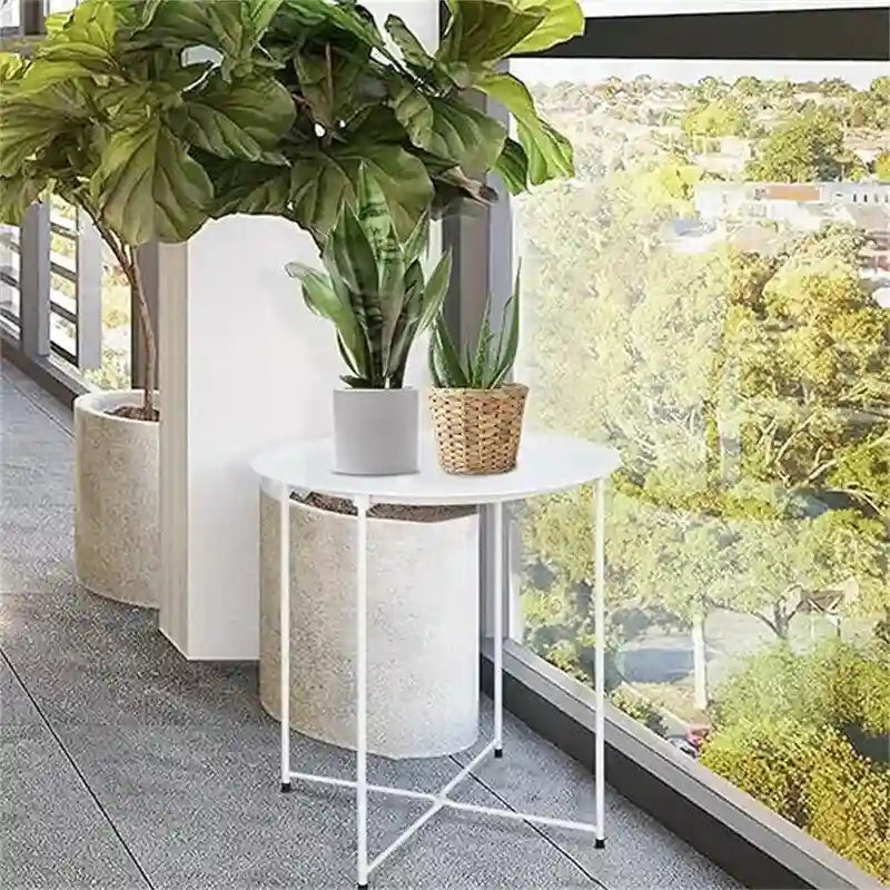 Purple Round Metal Tray Side Table Foldable Removable Tray Indoor Outdoor
