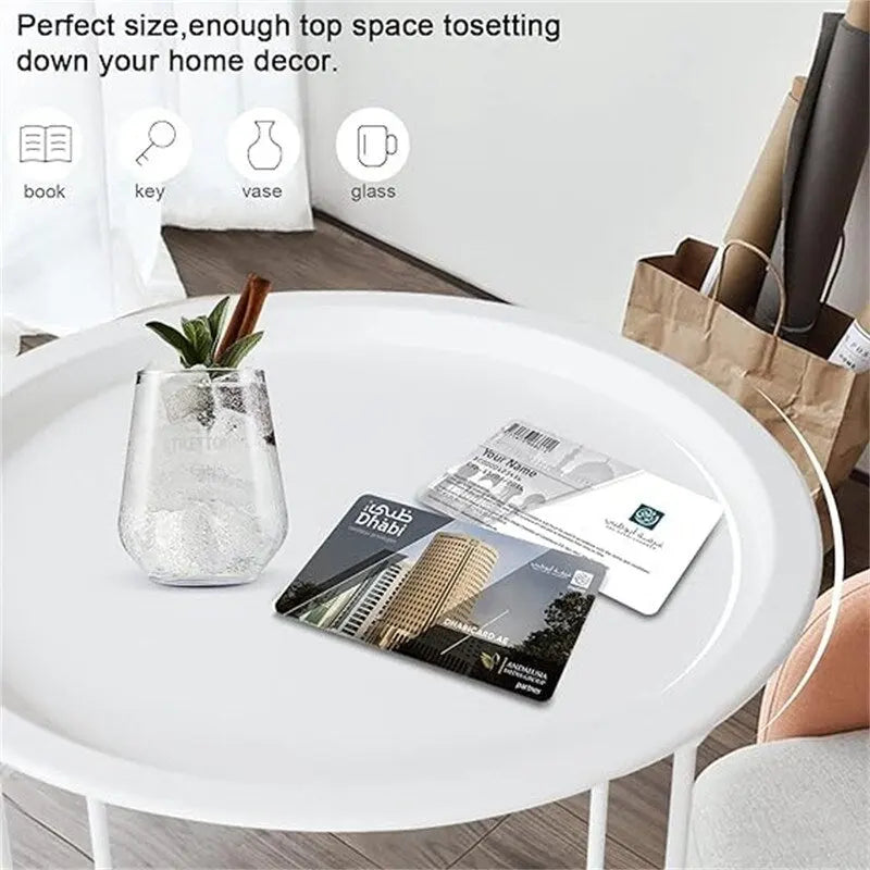 Purple Round Metal Tray Side Table Foldable Removable Tray Indoor Outdoor