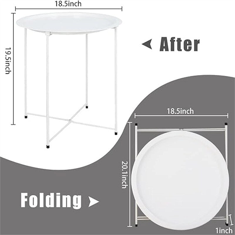 Purple Round Metal Tray Side Table Foldable Removable Tray Indoor Outdoor