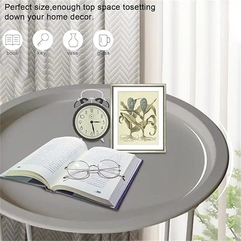 Purple Round Metal Tray Side Table Foldable Removable Tray Indoor Outdoor