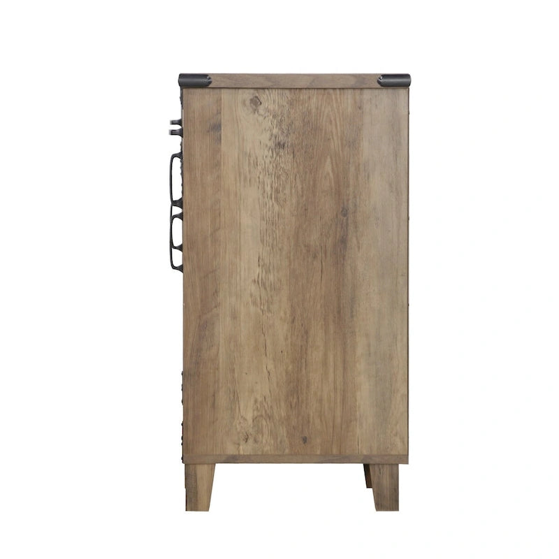 Rustic Oak Farmhouse Credenza Four-Door Cabinet with Drawers X-Cross Detail
