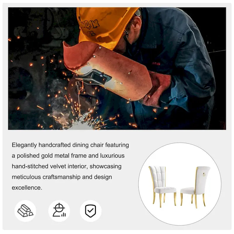 White Velvet Dining Chair High Back Pull Ring Gold Curved Legs