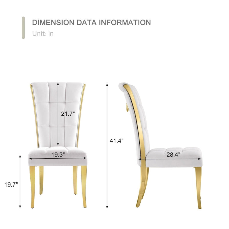 White Velvet Dining Chair High Back Pull Ring Gold Curved Legs