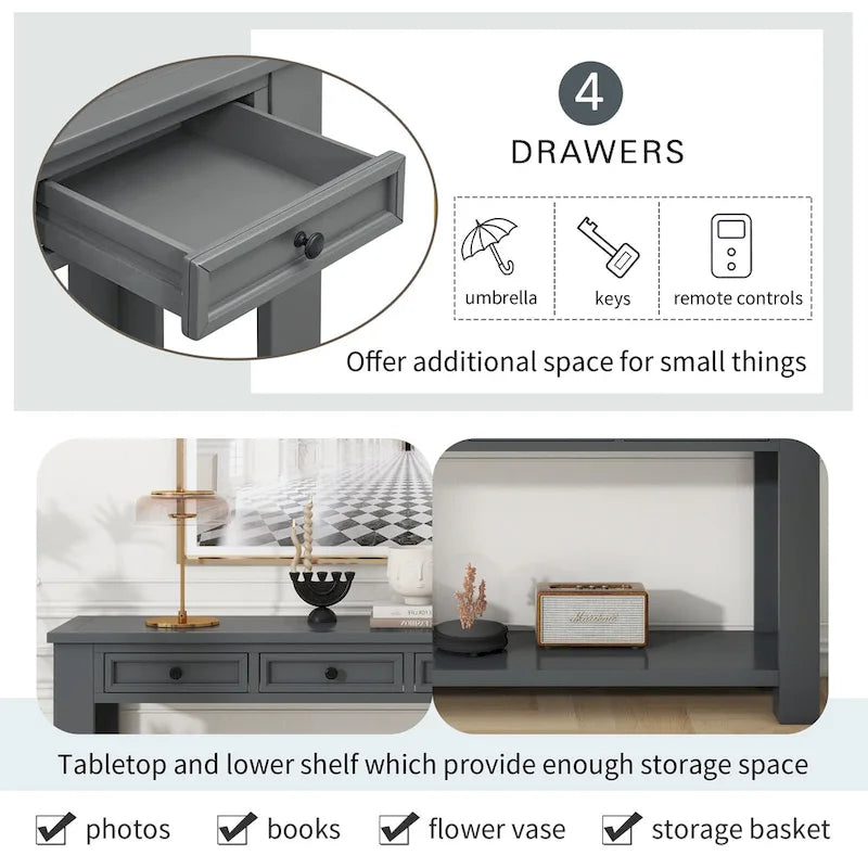 Console Table/Sofa Table with Storage Drawers and Bottom Shelf for Entryway Hallway