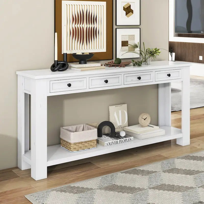 Console Table/Sofa Table with Storage Drawers and Bottom Shelf for Entryway Hallway