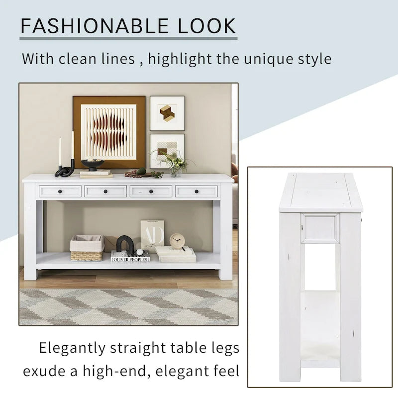 Console Table/Sofa Table with Storage Drawers and Bottom Shelf for Entryway Hallway