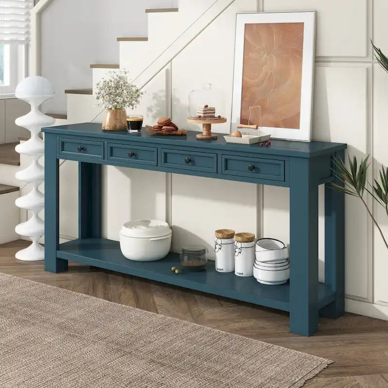 Console Table/Sofa Table with Storage Drawers and Bottom Shelf for Entryway Hallway
