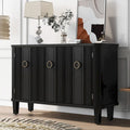 White 3-Door Sideboard Cabinet Fluted Panel Round Ring Handles Wood Legs