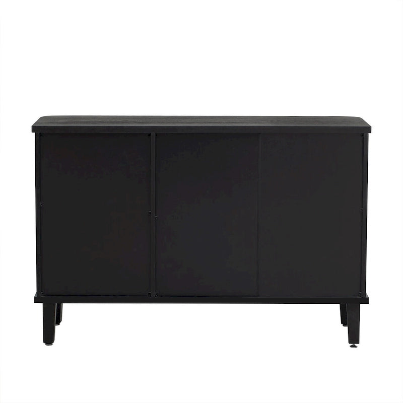 White 3-Door Sideboard Cabinet Fluted Panel Round Ring Handles Wood Legs