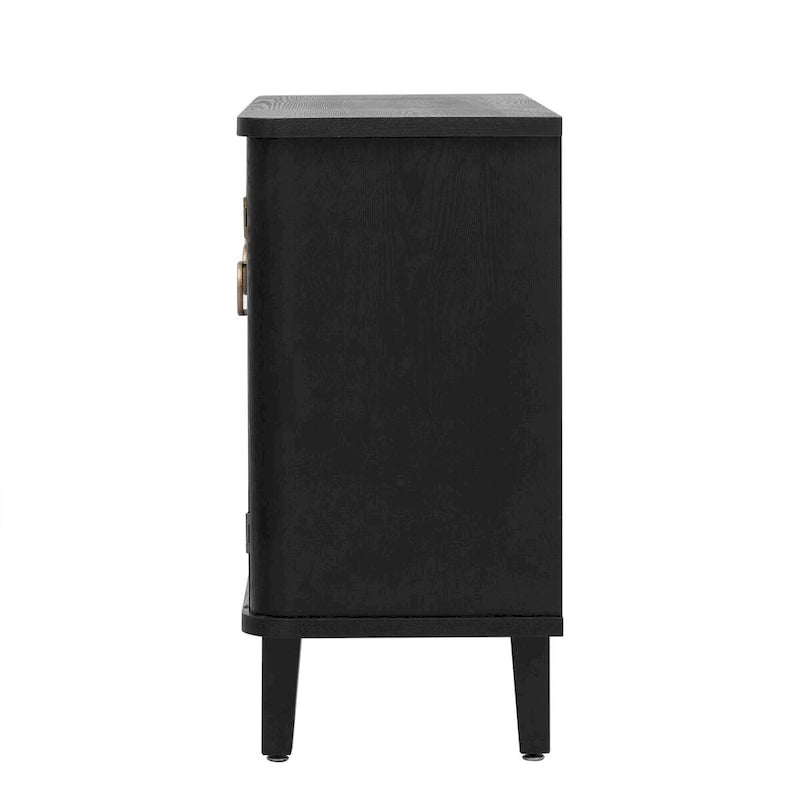 White 3-Door Sideboard Cabinet Fluted Panel Round Ring Handles Wood Legs