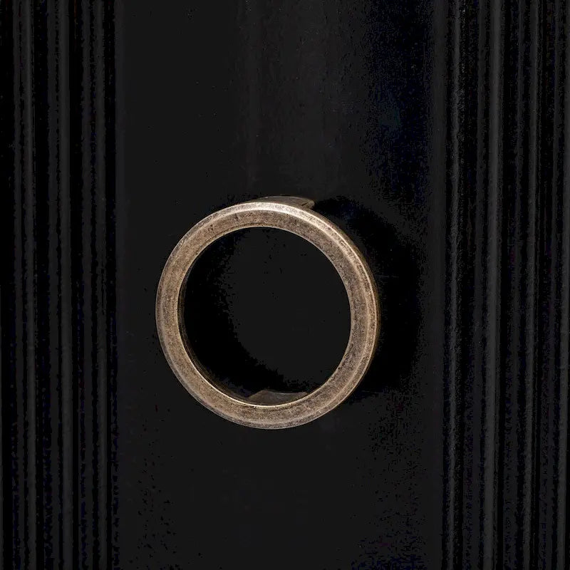 White 3-Door Sideboard Cabinet Fluted Panel Round Ring Handles Wood Legs