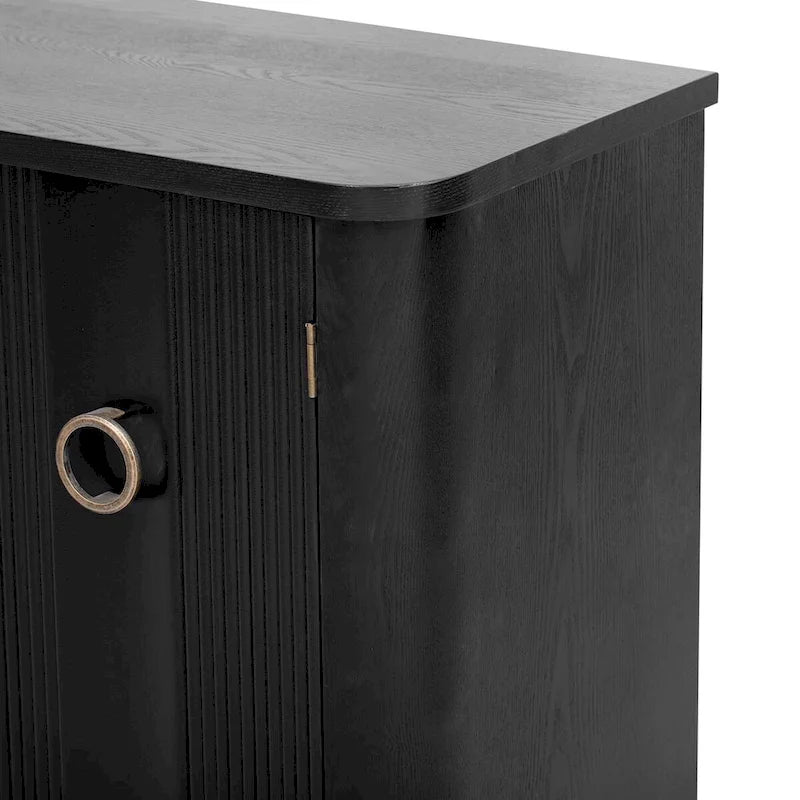 White 3-Door Sideboard Cabinet Fluted Panel Round Ring Handles Wood Legs