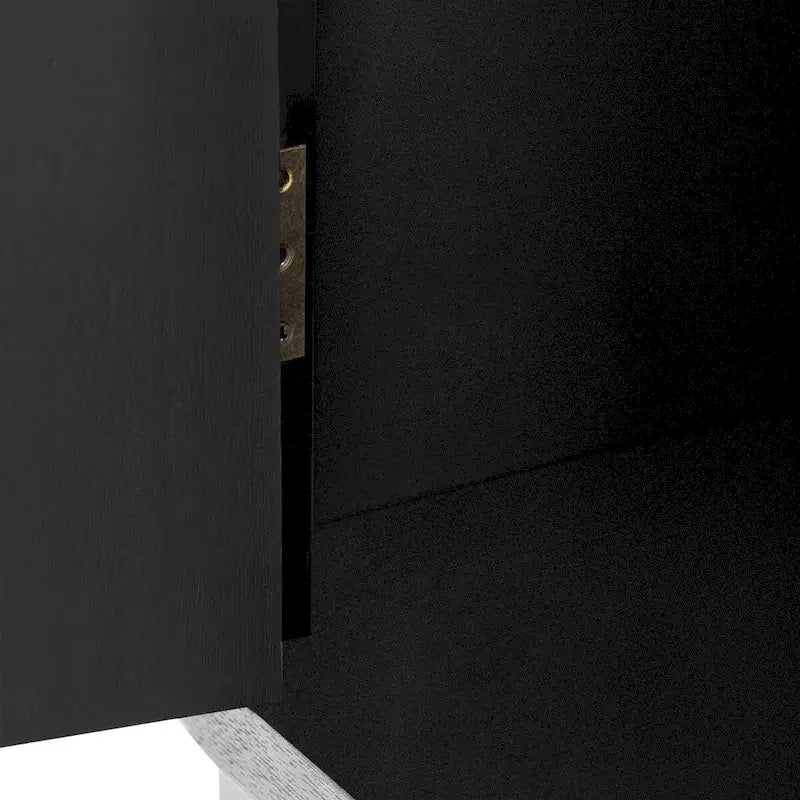 White 3-Door Sideboard Cabinet Fluted Panel Round Ring Handles Wood Legs