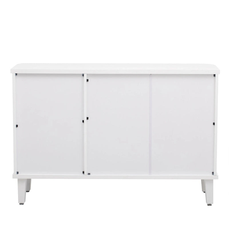 White 3-Door Sideboard Cabinet Fluted Panel Round Ring Handles Wood Legs