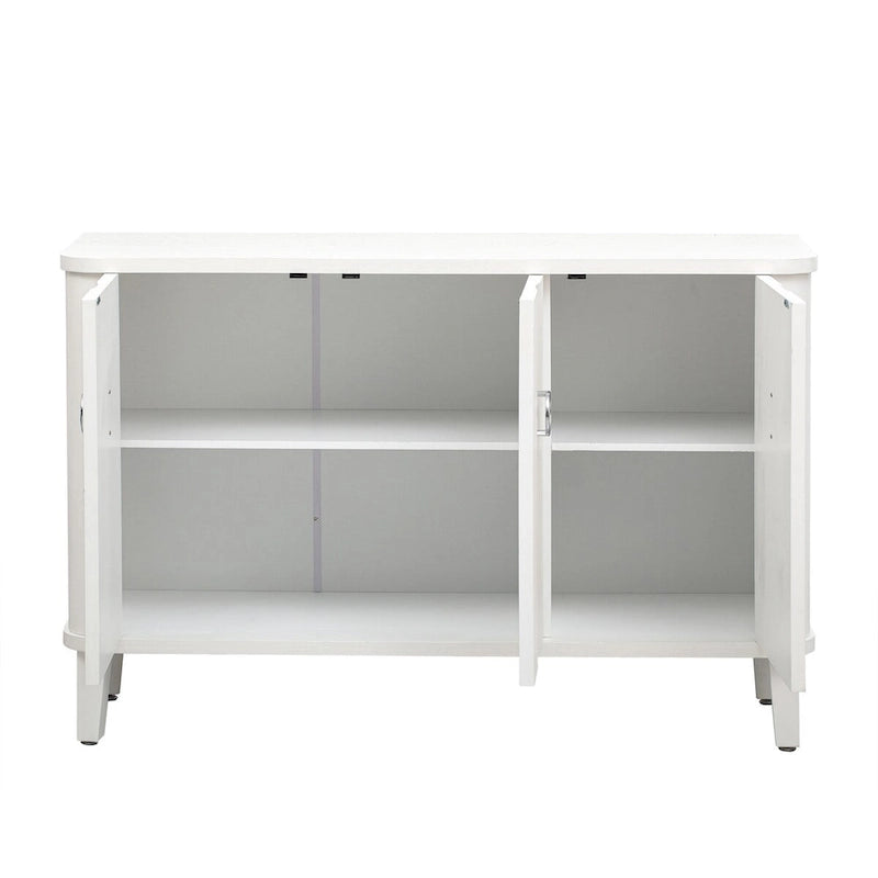 White 3-Door Sideboard Cabinet Fluted Panel Round Ring Handles Wood Legs