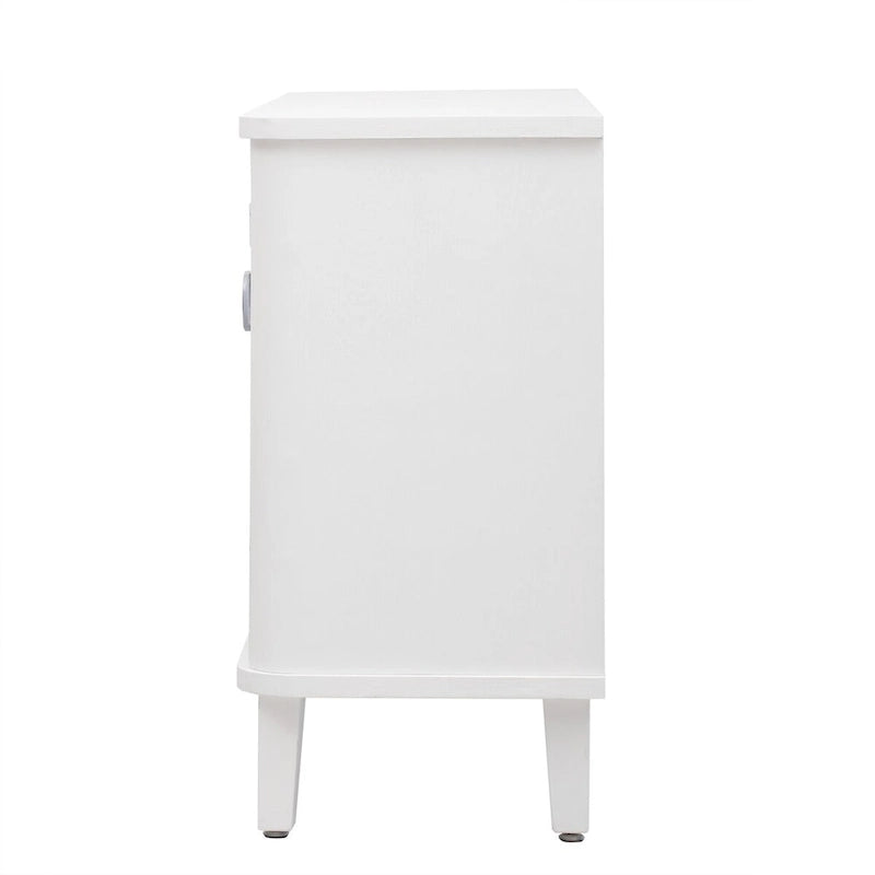 White 3-Door Sideboard Cabinet Fluted Panel Round Ring Handles Wood Legs