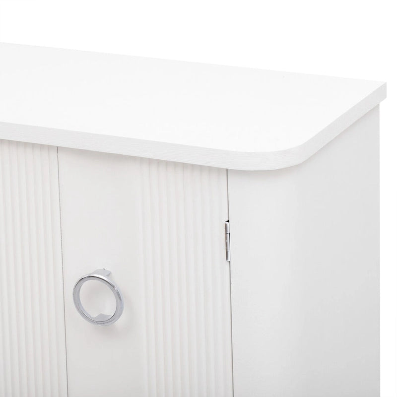 White 3-Door Sideboard Cabinet Fluted Panel Round Ring Handles Wood Legs