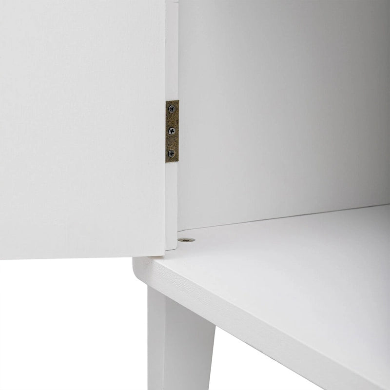 White 3-Door Sideboard Cabinet Fluted Panel Round Ring Handles Wood Legs