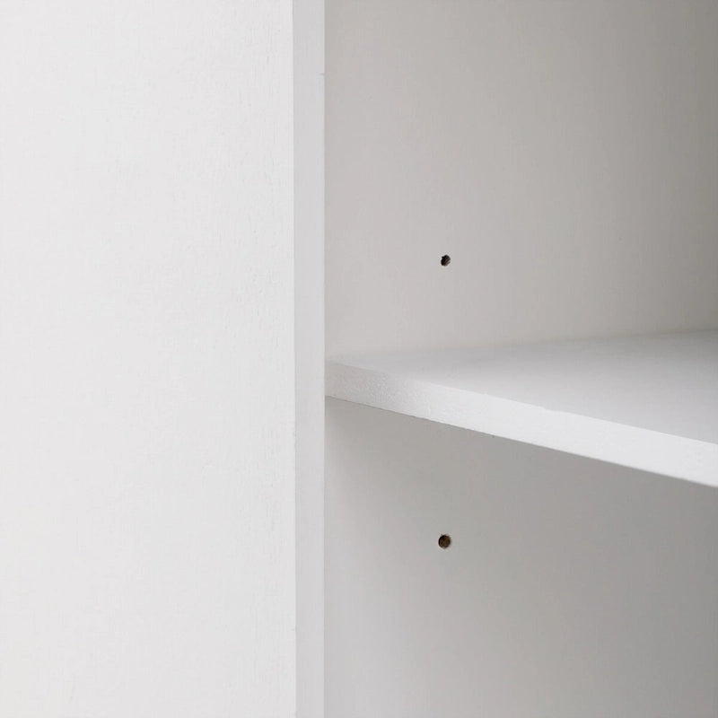 White 3-Door Sideboard Cabinet Fluted Panel Round Ring Handles Wood Legs