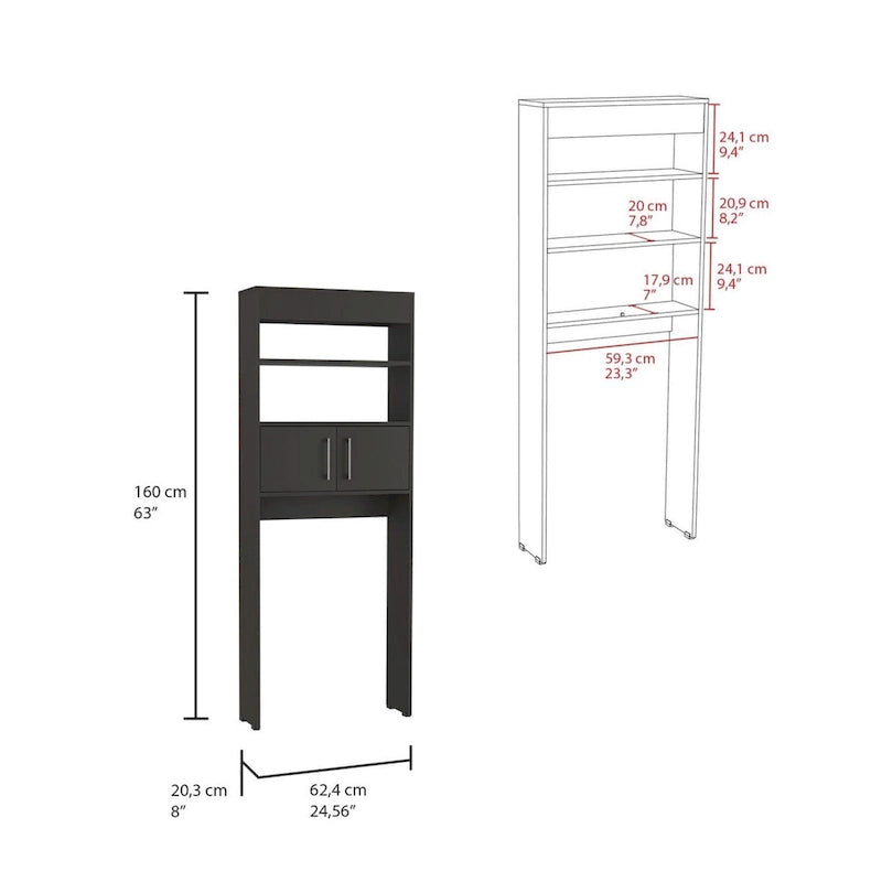 Black Matte Over-The-Toilet Storage Cabinet 2 Doors Open Shelves Bathroom