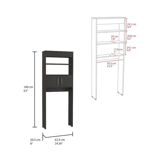 Black Matte Over-The-Toilet Storage Cabinet 2 Doors Open Shelves Bathroom