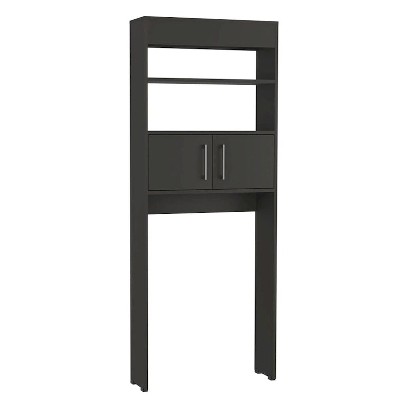 Black Matte Over-The-Toilet Storage Cabinet 2 Doors Open Shelves Bathroom