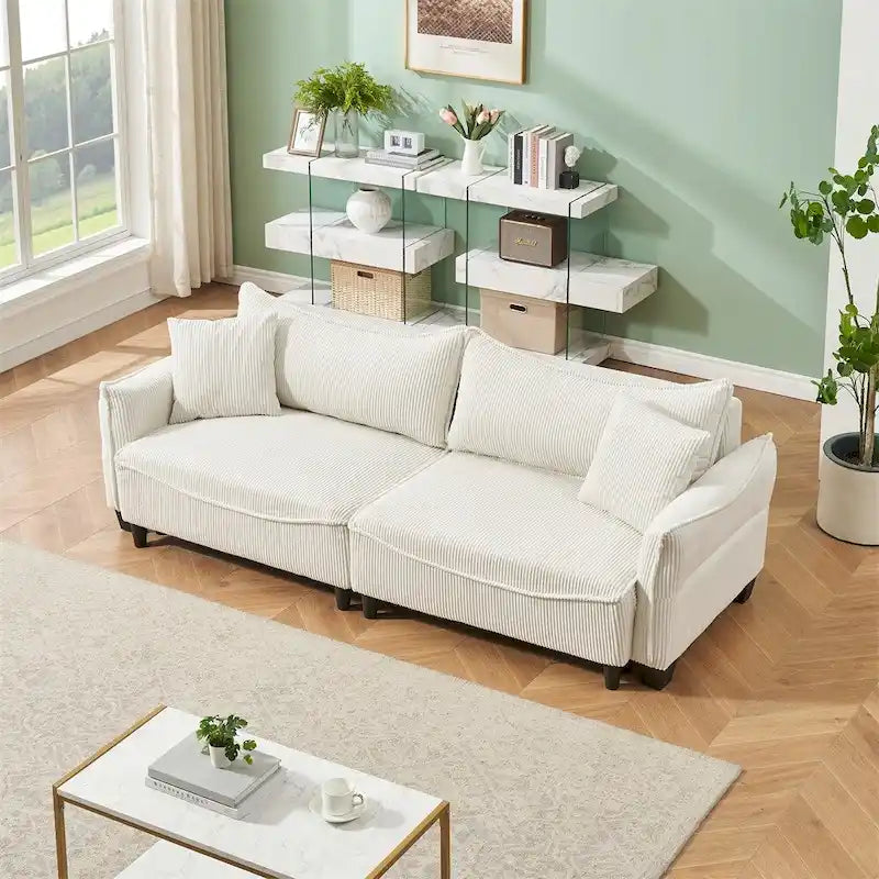 Corduroy Fabric Sofa with 2 Pillows and Legs