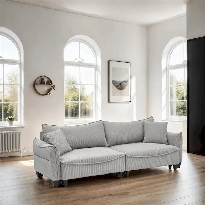 Corduroy Fabric Sofa with 2 Pillows and Legs