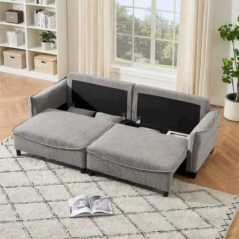 Corduroy Fabric Sofa with 2 Pillows and Legs