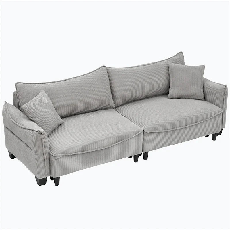 Corduroy Fabric Sofa with 2 Pillows and Legs