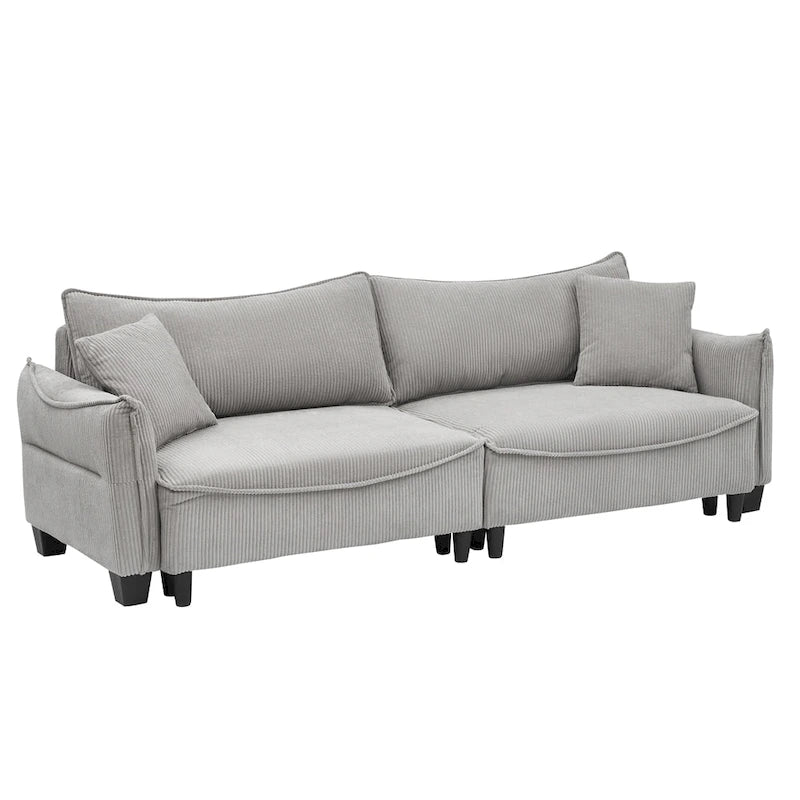 Corduroy Fabric Sofa with 2 Pillows and Legs