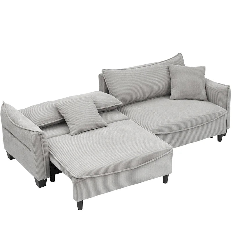 Corduroy Fabric Sofa with 2 Pillows and Legs