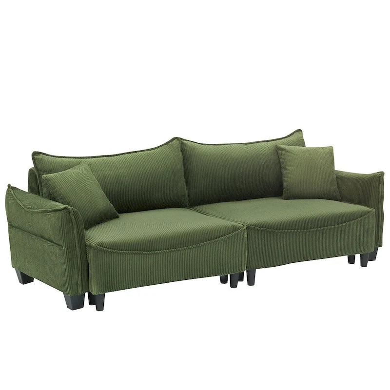 Corduroy Fabric Sofa with 2 Pillows and Legs